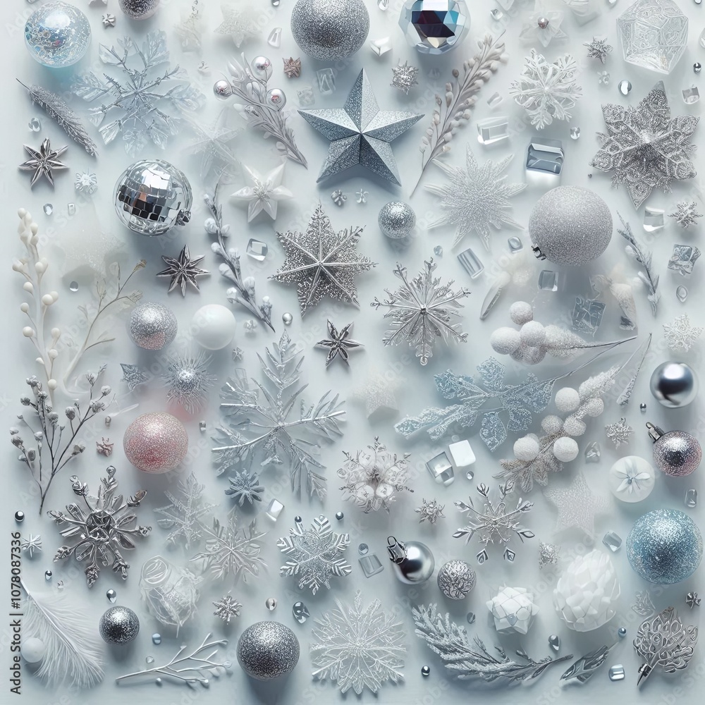 christmas background with snowflakes and balls