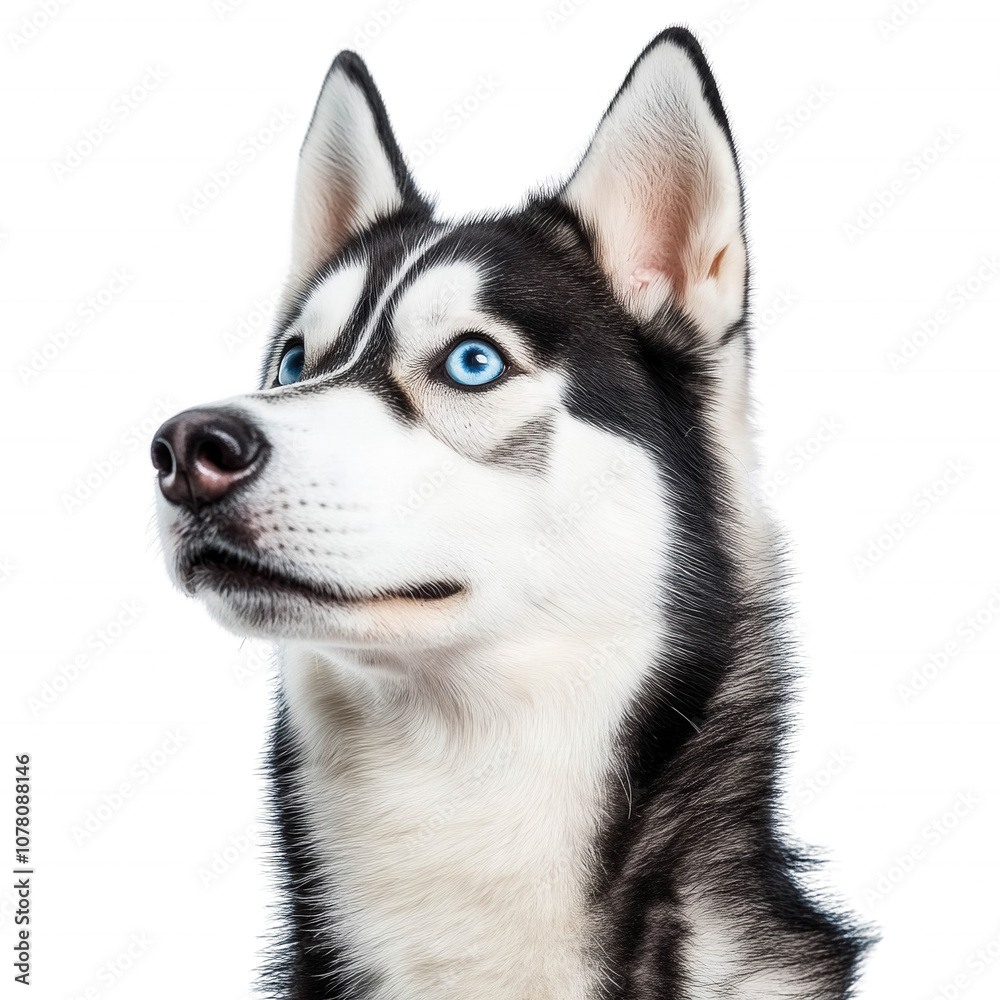 Close-up portrait of a Siberian Husky with piercing blue eyes, transparent background Close-up portrait of a Siberian Husky with piercing blue eyes, transparent background