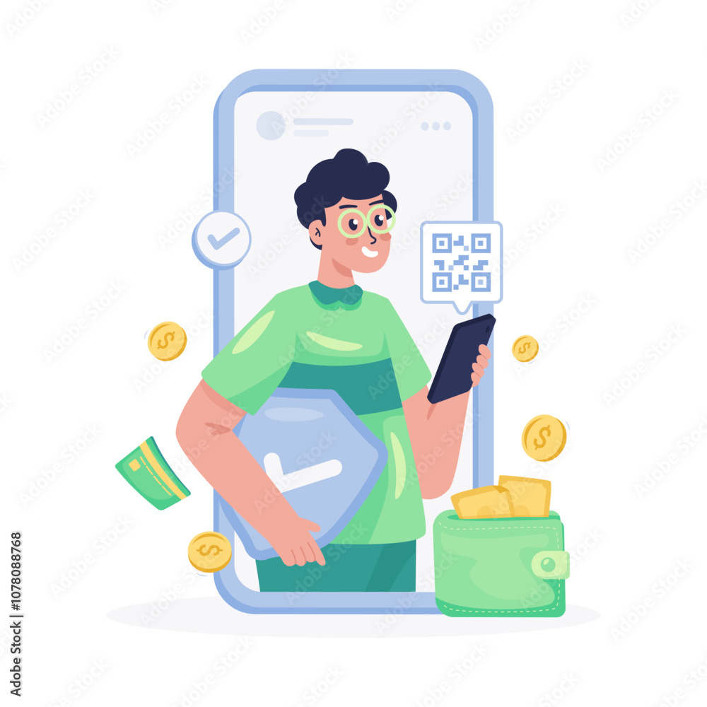 Secure digital payment application vector illustration Secure digital payment application vector illustration