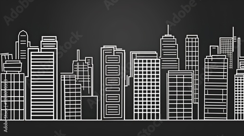 Black and White Urban Building Outline - a minimalist and striking visual. The monochromatic drawing highlights the architectural elegance and outlines the urban landscape in a bold manner. photo