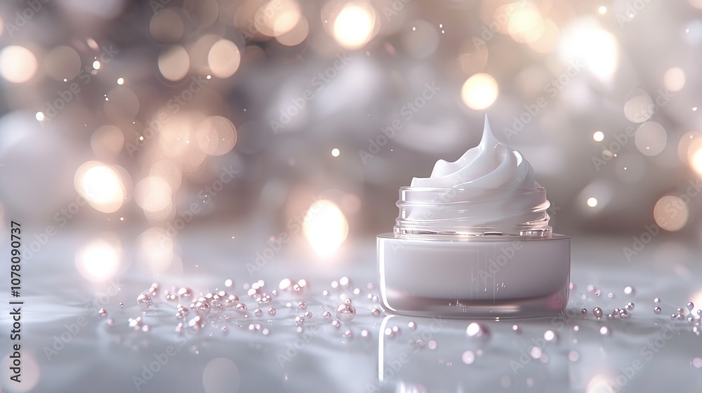 Elegant Skin Cream Jar on Marble Surface with Bokeh Background and Glittering Accents for Beauty and Skincare Stock Photography Elegant Skin Cream Jar on Marble Surface with Bokeh Background and Glittering Accents for Beauty and Skincare Stock Photography