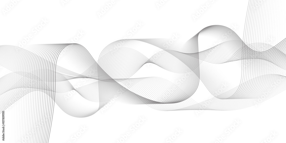 Abstract wave element for design. Digital frequency. Elegant abstract smooth swoosh speed gray wave modern stream. art background. Vector illustration. Wave with lines created using blend.
Abstract wave element for design. Digital frequency. Elegant abstract smooth swoosh speed gray wave modern stream. art background. Vector illustration. Wave with lines created using blend.