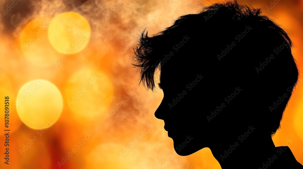 Silhouette of a Young Person Against a Vivid Abstract Background with Blurred Lights Creating a Dreamy and Enigmatic Atmosphere Silhouette of a Young Person Against a Vivid Abstract Background with Blurred Lights Creating a Dreamy and Enigmatic Atmosphere