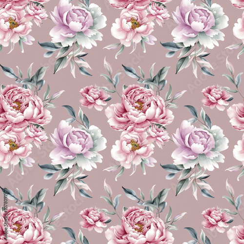 Seamless peony flower pattern, soft pink colors, elegant design for wallpaper, fabric, packaging, and merchandise