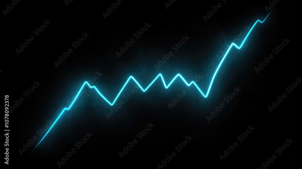 Neon Blue Graph Line Rising on Dark Background Symbolizing Growth and Progress in Business, Finance, and Technology Innovations for Creative Projects Neon Blue Graph Line Rising on Dark Background Symbolizing Growth and Progress in Business, Finance, and Technology Innovations for Creative Projects