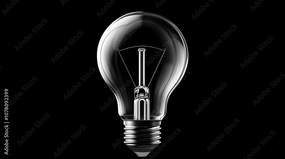 solitary upright lightbulb on solid black background, showcasing its intricate design and structure. contrast highlights bulb clarity and elegance, evoking sense of simplicity and innovation solitary upright lightbulb on solid black background, showcasing its intricate design and structure. contrast highlights bulb clarity and elegance, evoking sense of simplicity and innovation