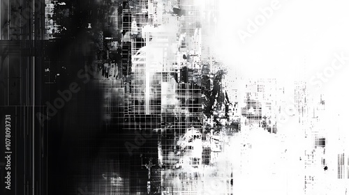 An abstract, monochrome digital noise texture background with subtle glitches and soft pixelation, evoking a sense of nostalgia. photo