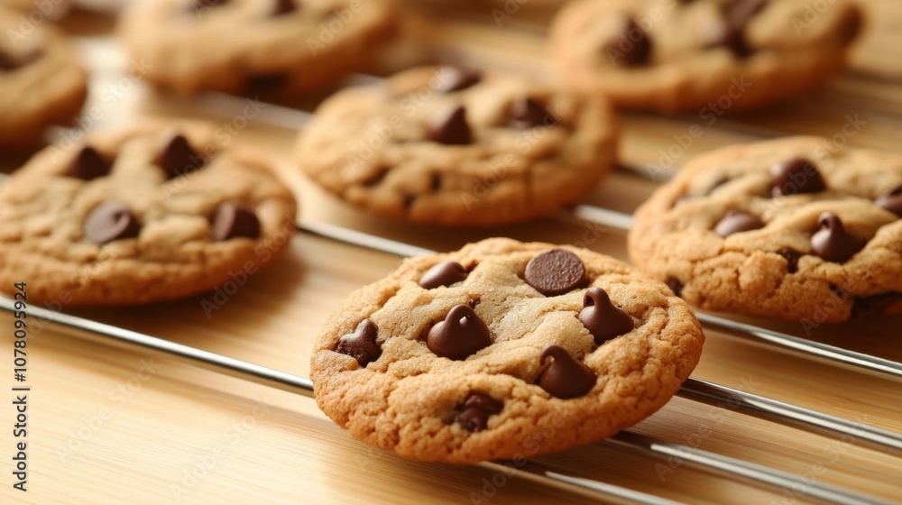 Fresh Chocolate Chip Cookies on Cooling Rack Fresh Chocolate Chip Cookies on Cooling Rack