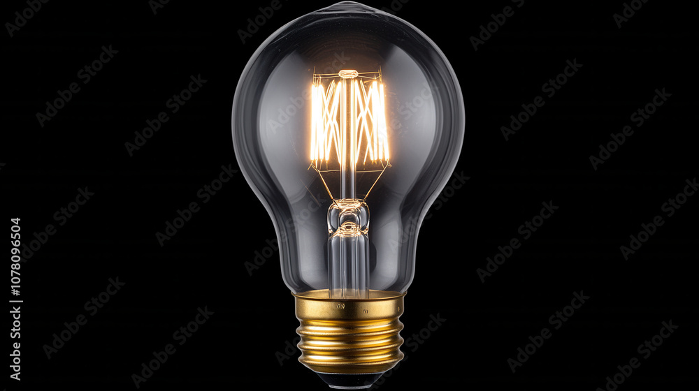 close up of upright lightbulb showcasing its intricate filament design, illuminating beautifully against solid black background. warm glow adds cozy ambiance close up of upright lightbulb showcasing its intricate filament design, illuminating beautifully against solid black background. warm glow adds cozy ambiance