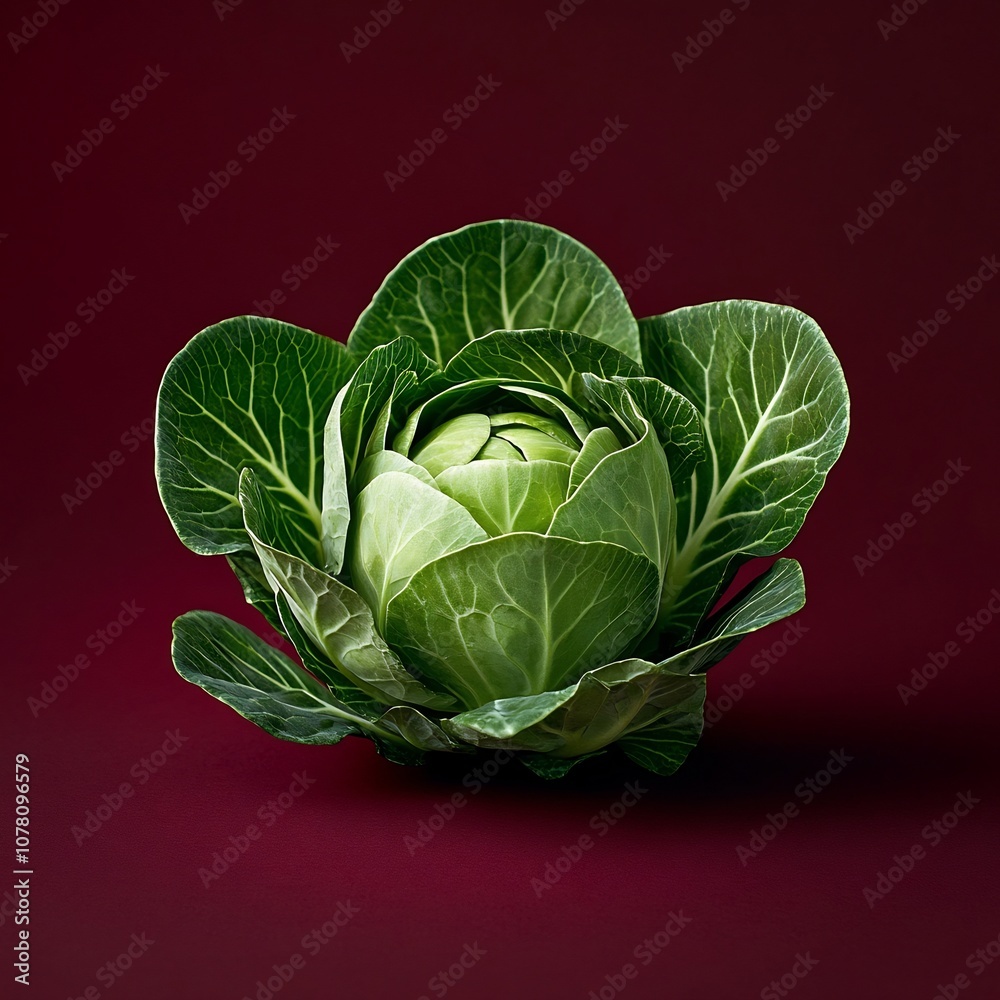 Obraz premium Vibrant Green Brussels Sprout on Burgundy Background
