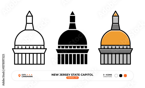 New Jersey State Capitoll Line Icon. Trenton, Us Color Symbol, Silhouette, Sign, Editable Stroke.