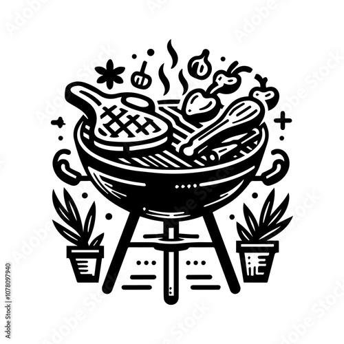 a simple illustration of beef grill and vegetables - vector logo design