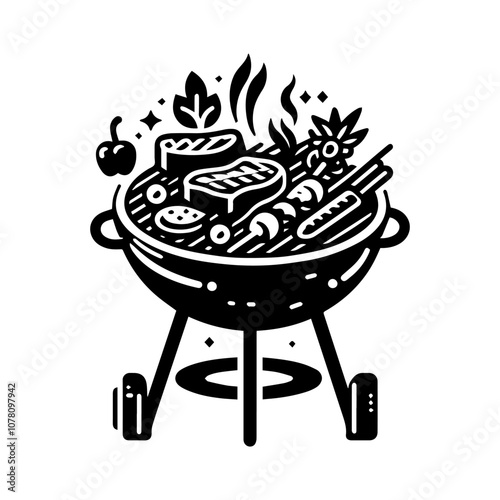 a simple illustration of beef grill and vegetables - vector logo design