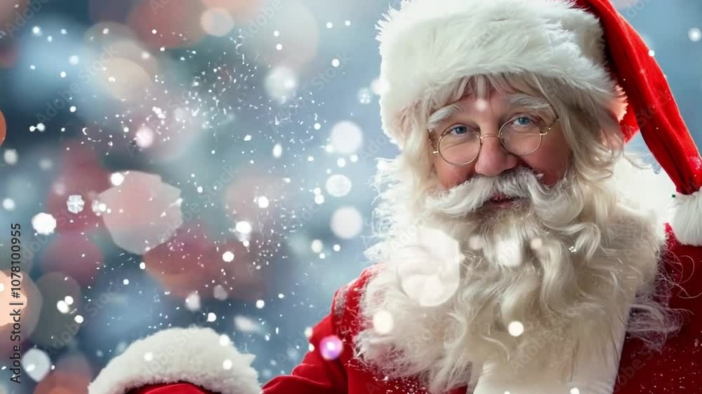 Santa Claus in a festive red suit holding a blank sign against a snowy bokeh background. Ideal for holiday greetings, advertisements, or festive designs. Christmas-themed image. Generative AI Santa Claus in a festive red suit holding a blank sign against a snowy bokeh background. Ideal for holiday greetings, advertisements, or festive designs. Christmas-themed image. Generative AI