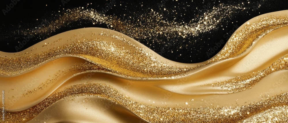 A gold and black ribbon with gold glitter on it A gold and black ribbon with gold glitter on it