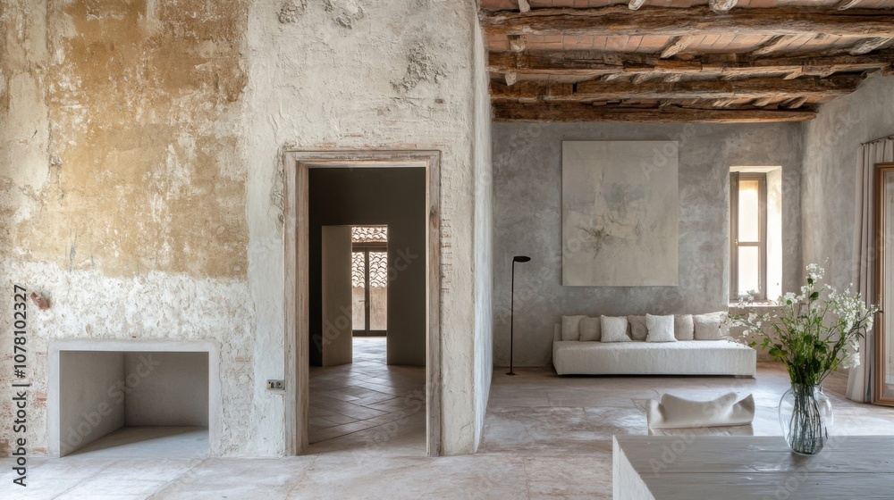 Country house in a worn state contrasted with a renovated version Country house in a worn state contrasted with a renovated version