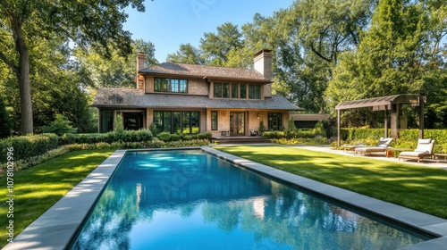 Wallpaper Mural Luxury home surrounded by a pristine garden and swimming pool Torontodigital.ca