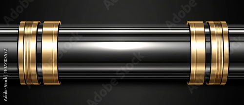 A long silver pipe with gold bands on it