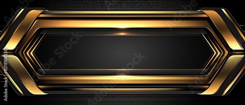 A gold and black banner with a black background photo