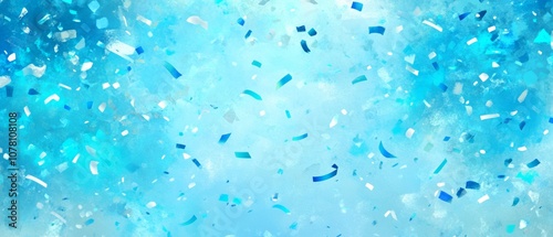 A blue background with white and blue confetti