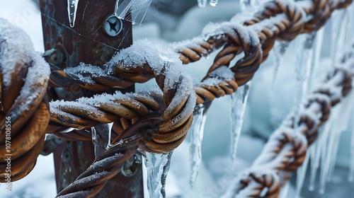 On an icy backdrop the brown cable is put into electrical cords photo