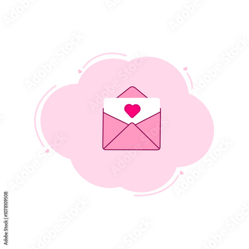 envelope with heart shape and pink cloud vector illustration on the background for banners, cards, flyers, social media wallpapers