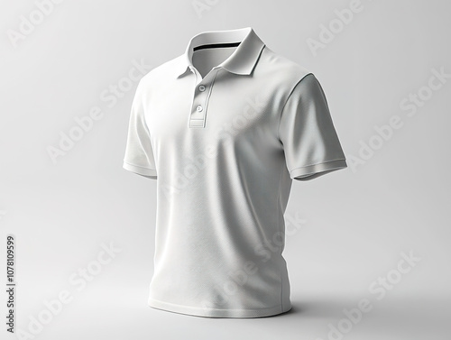 White polo shirt displayed in side view, with detailed stitching visible, floating on a white background, ideal for product mockups