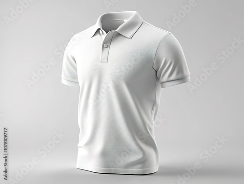 White polo shirt displayed in side view, with detailed stitching visible, floating on a white background, ideal for product mockups