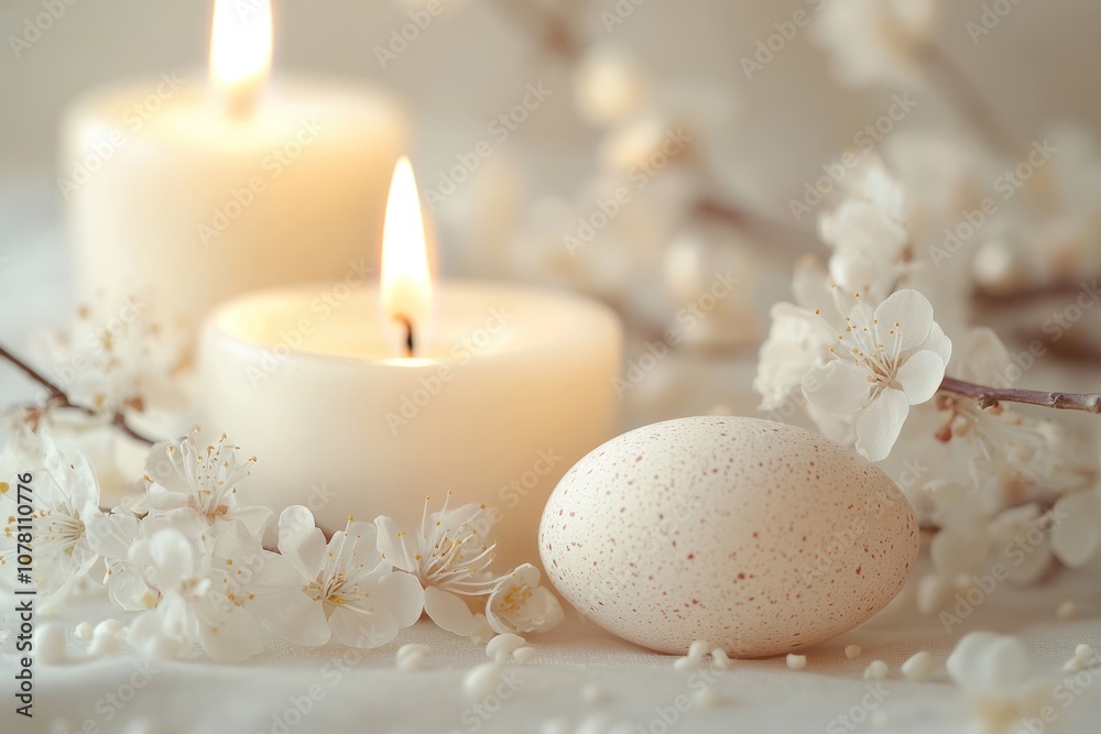 Easter Egg and Candles with Blossoms Easter Egg and Candles with Blossoms