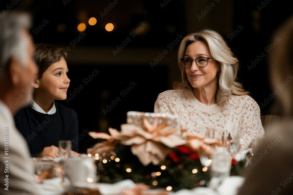Family enjoying christmas dinner together at home Family enjoying christmas dinner together at home