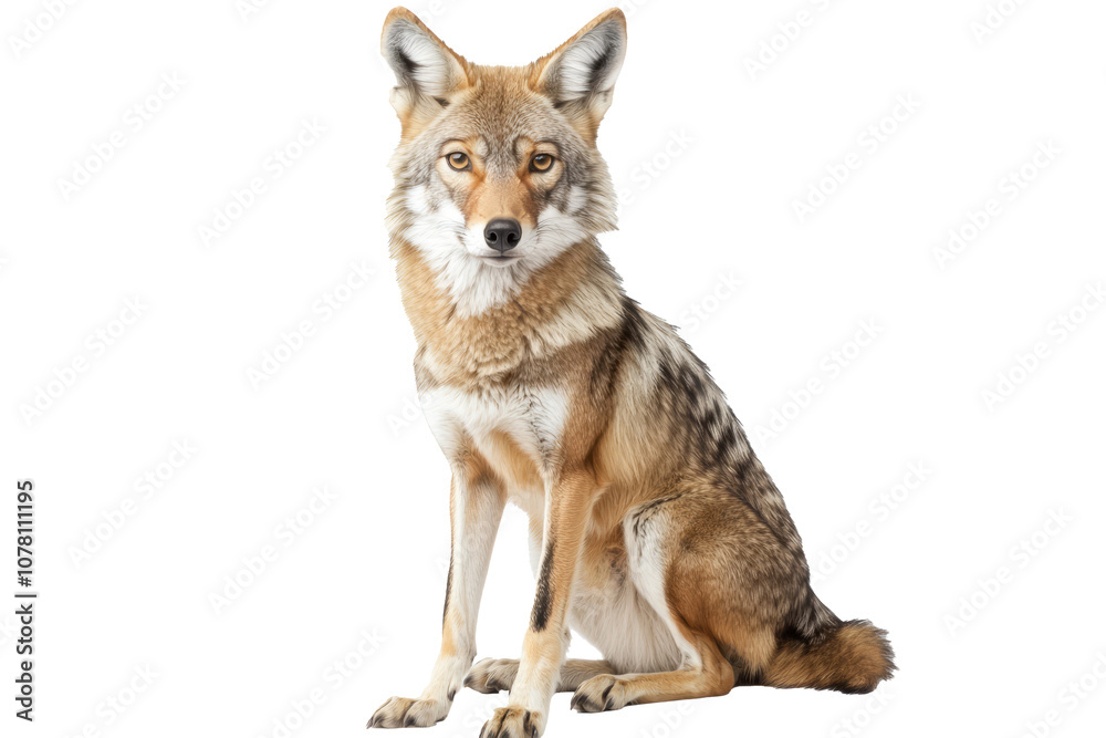 Realistic PNG of a coyote standing alert with transparent background for easy integration into designs Realistic PNG of a coyote standing alert with transparent background for easy integration into designs