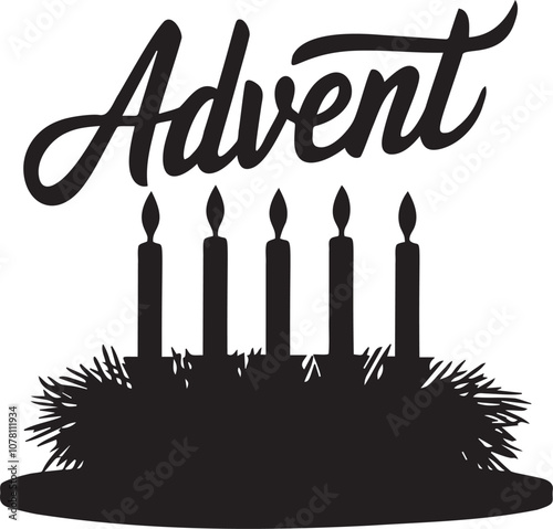 advent candle with elements silhouette vector