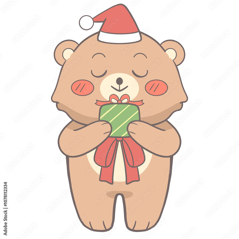 Obraz premium a cute bear holding a gift box on a transparent background