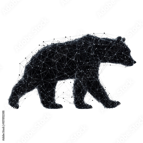 A stylized bear silhouette composed of interconnected lines and nodes, representing strength and nature's complexity isolated on white background photo