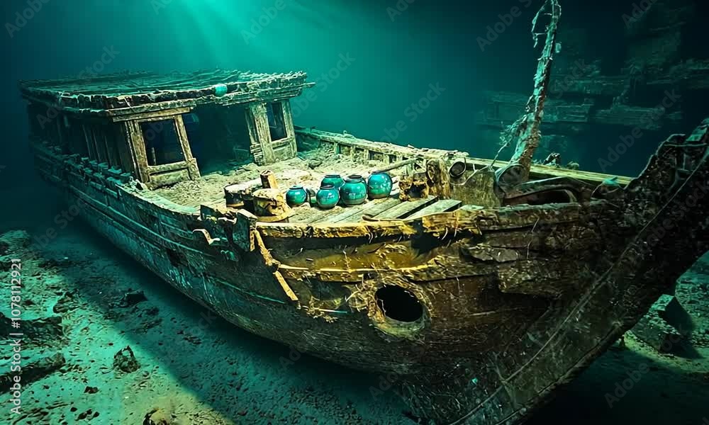 Sunbeam Illuminating a Sunken Wooden Ship