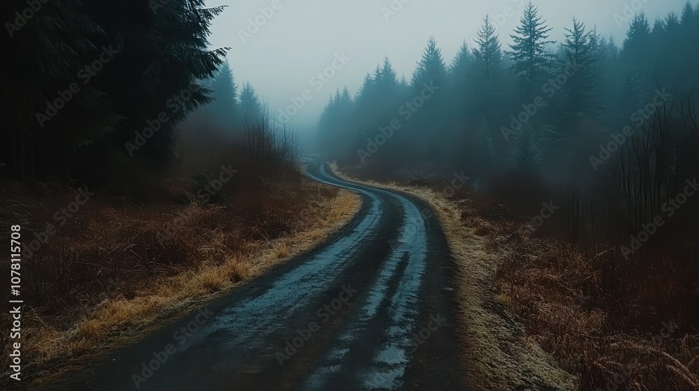 Drone shot of a winding bike track through dense forest, bird's-eye view, empty path, no people, concept of solitude in nature, high resolution landscape stock photo Drone shot of a winding bike track through dense forest, bird's-eye view, empty path, no people, concept of solitude in nature, high resolution landscape stock photo