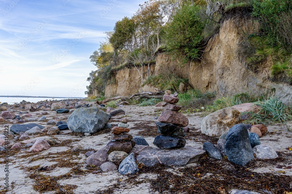 Steep coast of the island of Poel, marked by the tides of the Baltic Sea