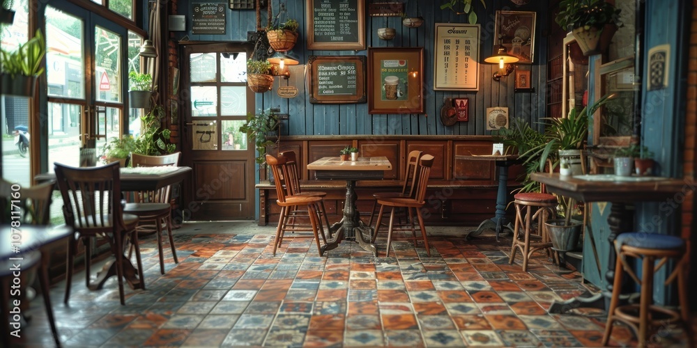 custom made wallpaper toronto digitalCozy Cafe Interior with Wooden Tables and Chairs
