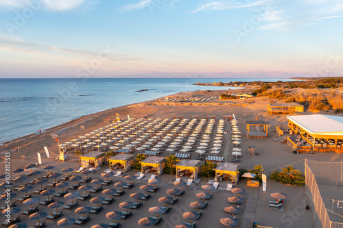 Fototapeta Naklejka Na Ścianę i Meble -  Gündoğdu holiday tourist region. Summer vacation on beach, Hotels sea, beach, coast, water sports and sun. Drone Aerial view. Mediterranean,  Manavgat - Alanya - TURKEY
