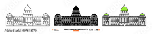 Pennsylvania State Capitol Line Icon. Harrisburg,  Us Color Symbol, Silhouette, Sign, Editable Stroke.