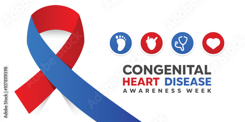 Congenital Heart Disease Awareness Week. Ribbon, baby feet, heart and more. Great for cards, banners, posters, social media and more. White background.