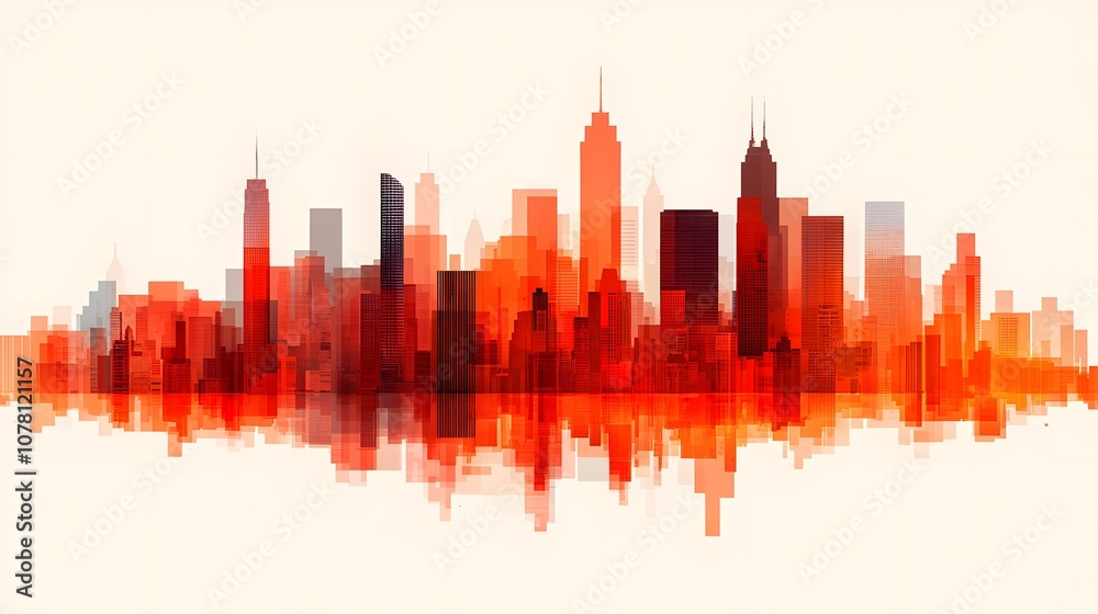 Fototapeta premium A Vibrant Cityscape Blending Layers of Transparent and Bold Red Hues, Exuding Urban Energy and Life. Cost of Capital, Capital Structure, Growth Concept