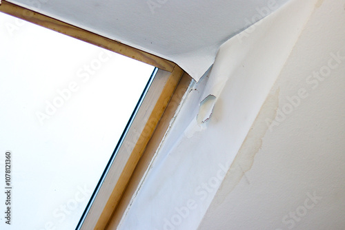 Bilde på lerret Swelling leaking of white wash and plaster on ceiling of swelling due to penetration of water from the roof