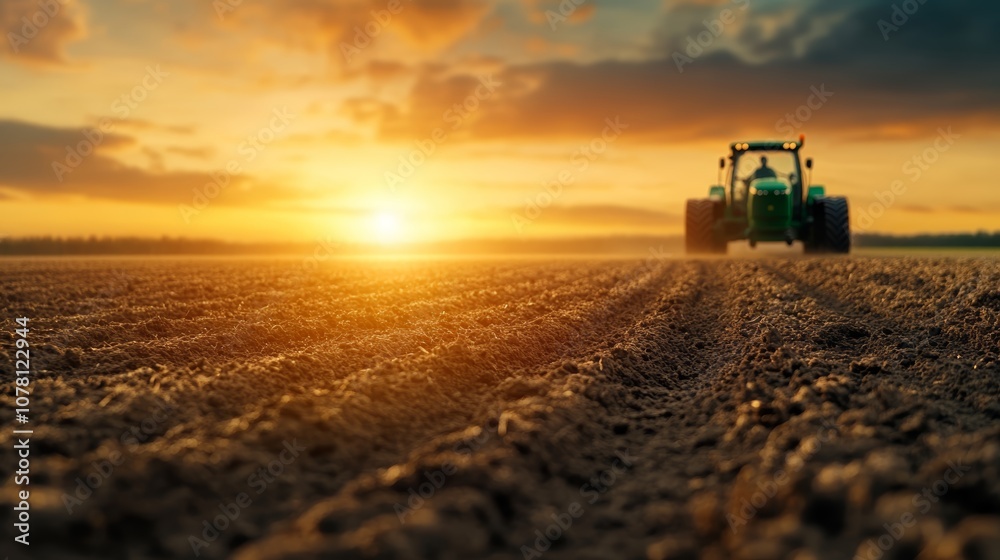 Golden hour in the countryside, tractor plowing field at sunset tranquil Golden hour in the countryside, tractor plowing field at sunset tranquil