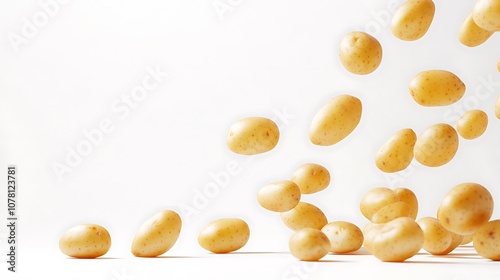 Falling Potatoes on White Background