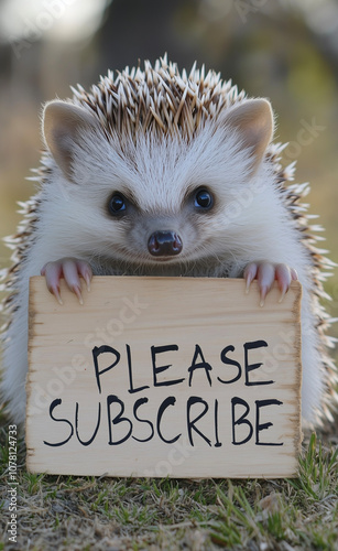 Hedgehog holding a board that says please subscribe generated by AI