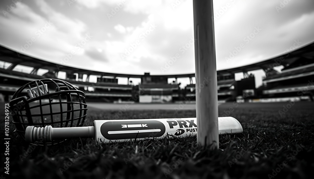 Cinematic Cricket Gear Close-Up in Black and White, Ai generated Images Cinematic Cricket Gear Close-Up in Black and White, Ai generated Images