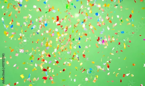 dynamic explosion of confetti party poppers on a vivid green stage