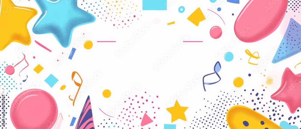 A colorful background with many shapes and stars A colorful background with many shapes and stars