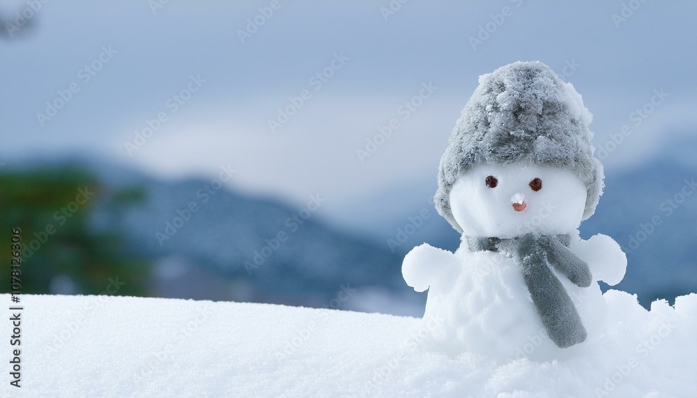 Obraz premium Cold winter, a cute little snowman.